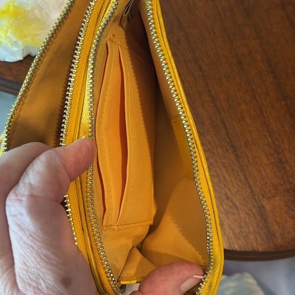 Coach Double zip wallet  6.5”w x 4”h pebbled leather  goldenrod yellow  wristlet - Picture 10 of 15